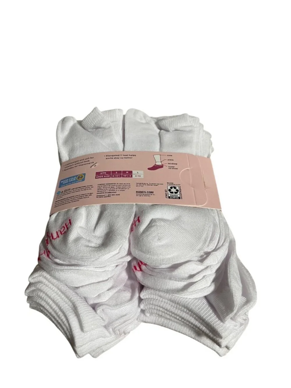 Hanes No Show Socks 20 Pack Shoe Size 4-10 Soft White Lightweight Comfort